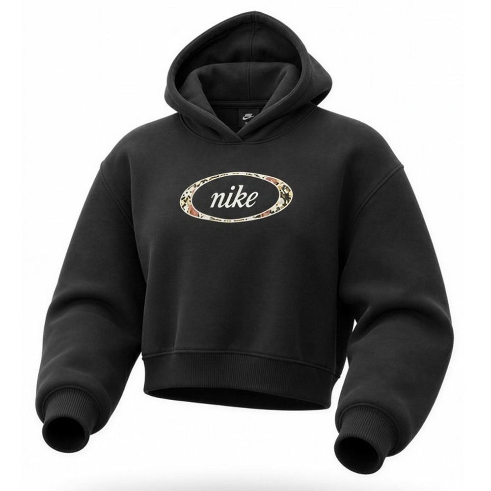 Nike‎ Womens Cropped Pullover Hoodie Black Oval Script Logo Size XS